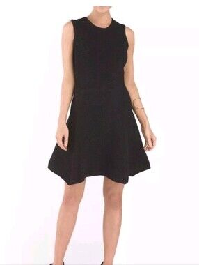 Torn by Ronny Kobo Black Textured Ribbed Fit n Flare Skater Dress M Quiet Luxury